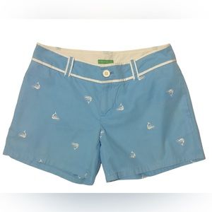 Lilly Pulitzer Novelty Print Embroidered Shrimp Baby Blue Cotton Shorts‎ Women 2